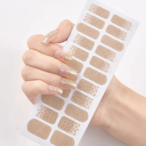 Trendy Full Nail Stickers, Geometric Pattern Wrap Nail Stickers, Glitter - Picture 1 of 2